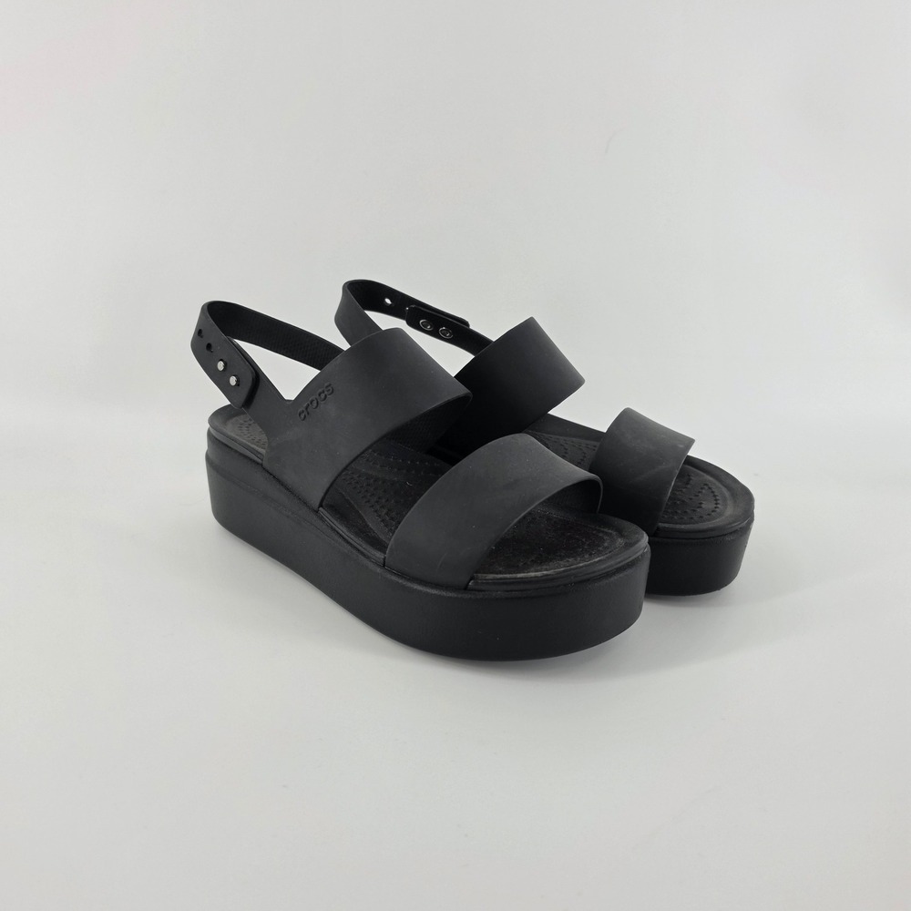 Crocs Brooklyn Low Wedge Sandals Womens 6 Black Platform LiteRide Strappy Wedge